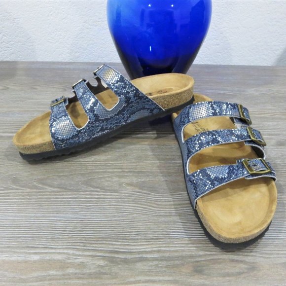 Naot Shoes - New NAOT  Navy Metallic Python " Austin " Slides Sandals EU 40 = 9 / 9.5 Leather